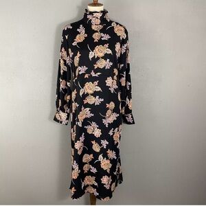 Who What Wear Black Prairie Paisley Dress Sz M Floral High Neck Ruffle Pockets